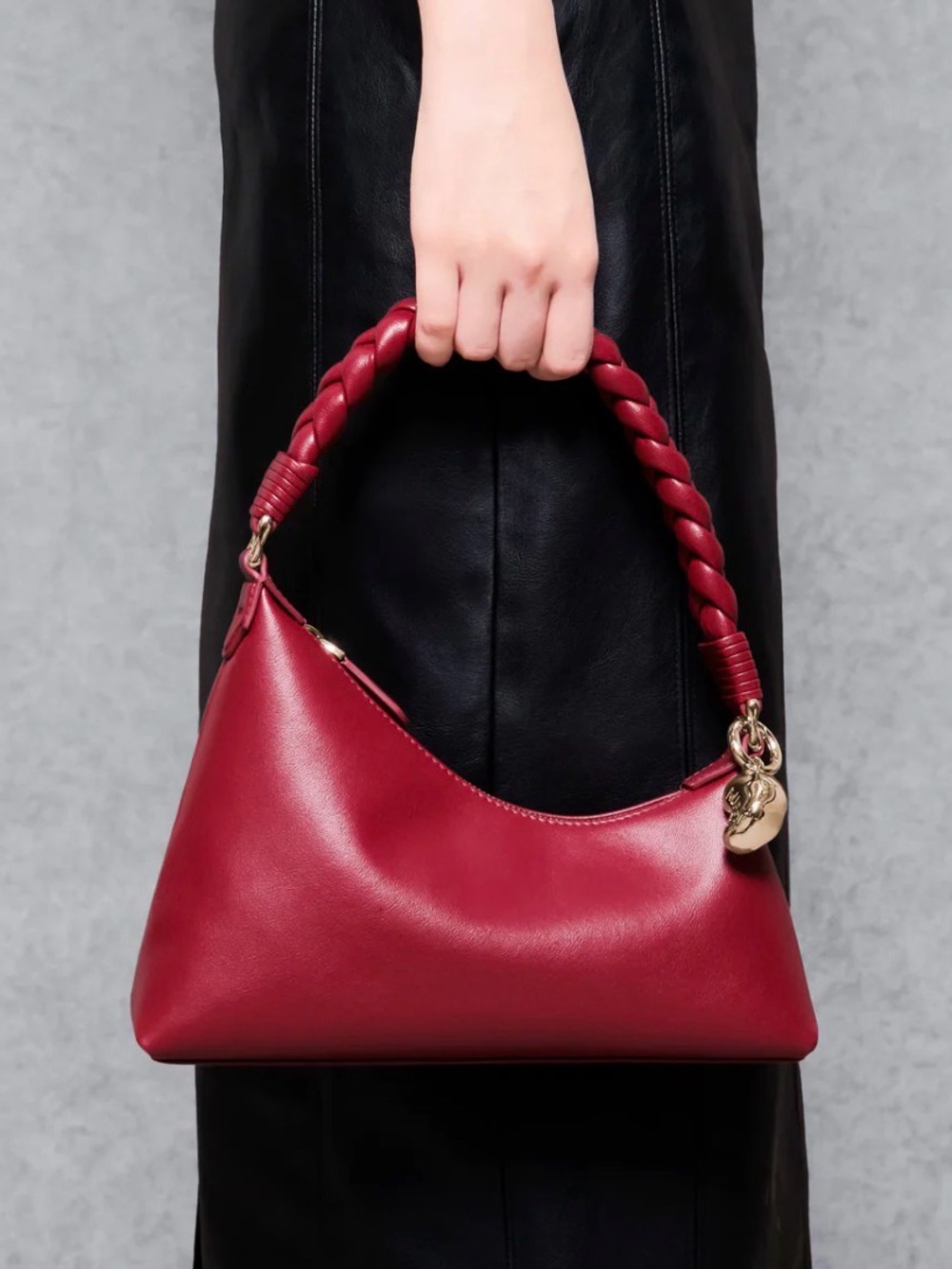 NWT Aúpen Nirvana Noir Rouge Leather Braided-Handle Shoulder Bag